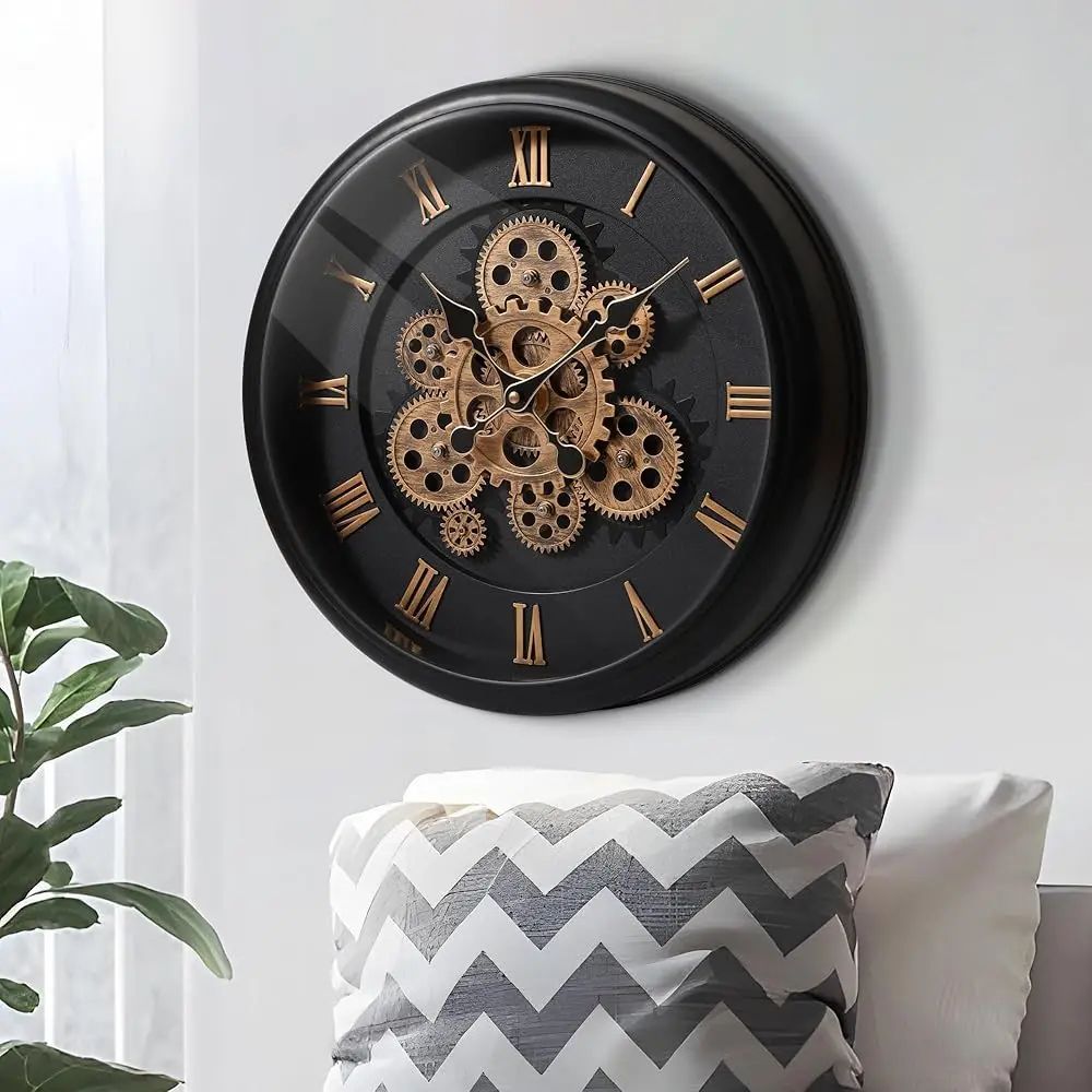 Industrial Moving Gear Wall Clock 16 Inch Battery Operated | Inspire Uplift