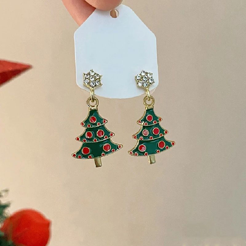 Green Christmas Tree Zircon Star Earrings for Women