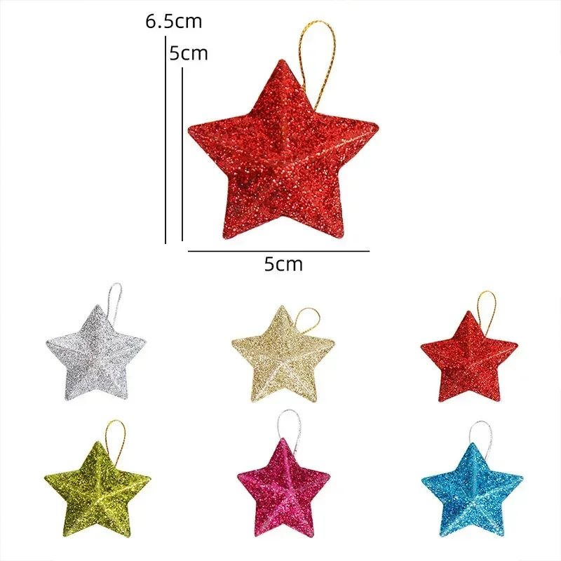 Gold Glitter Star Christmas Tree Ornaments Set 6pcs