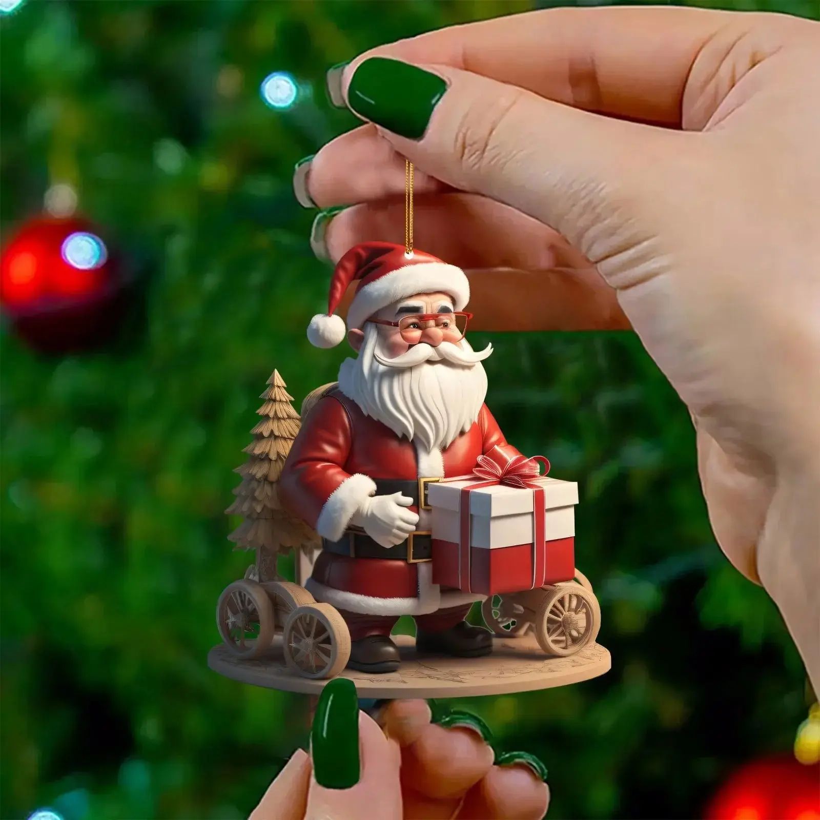 Acrylic Santa Bicycle Christmas Tree Ornament