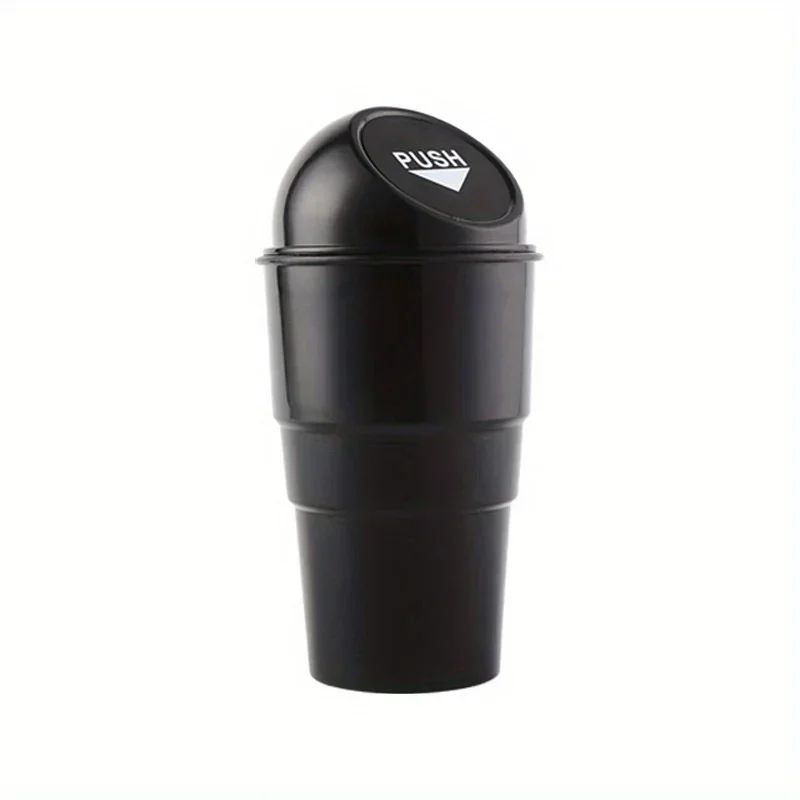 Round Car Trash Can With Lid Cup Holder Storage Bin