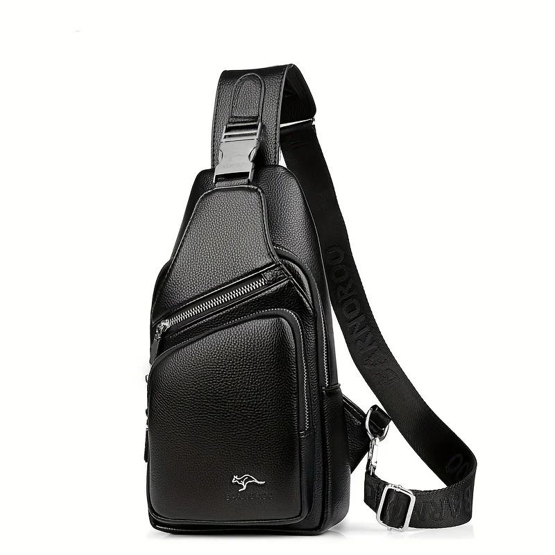 Mens Vintage PU Leather Sling Bag Large Capacity Crossbody Chest Bag
