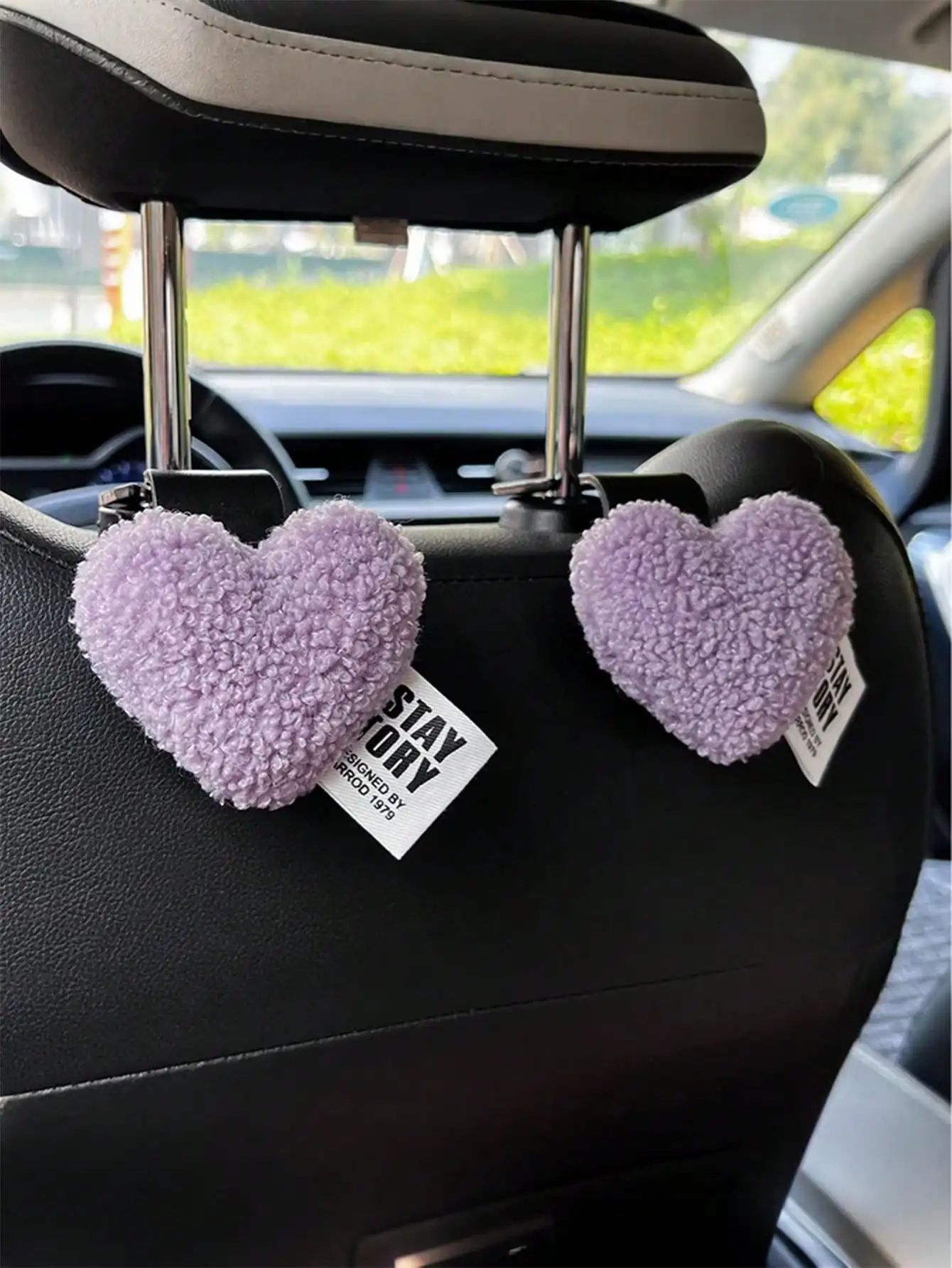 Plush Heart Shaped Car Seat Back Hooks Set
