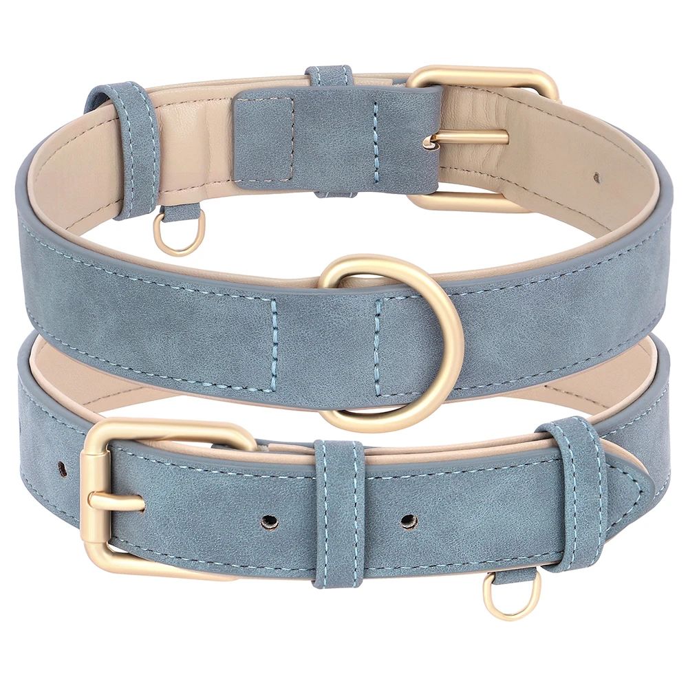 Soft Padded PU Leather Dog Collar and Leash Set