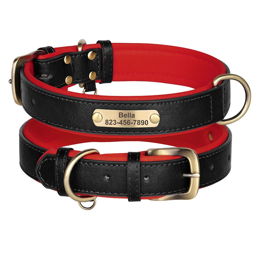 Personalized PU Leather Dog Collar with Engraved Nameplate