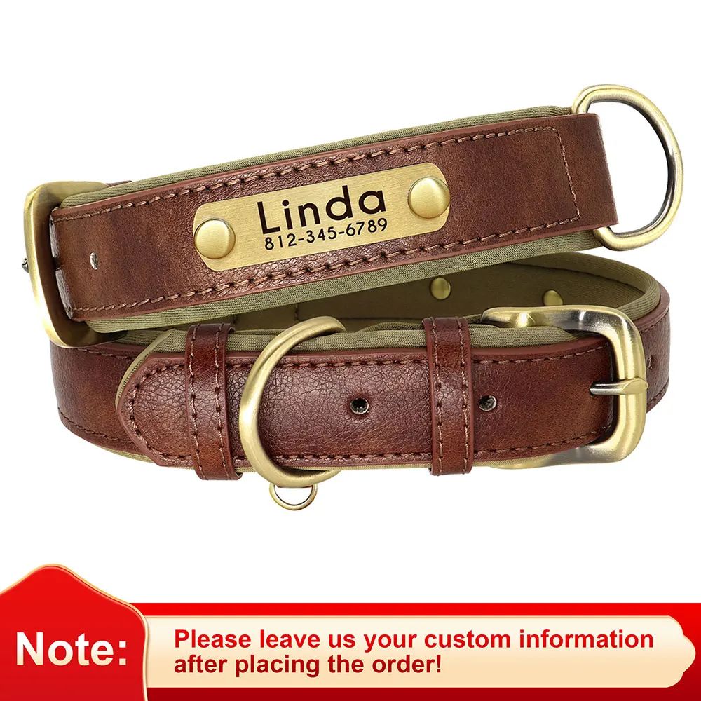Custom PU Leather Dog Collar with Engraved Nameplate