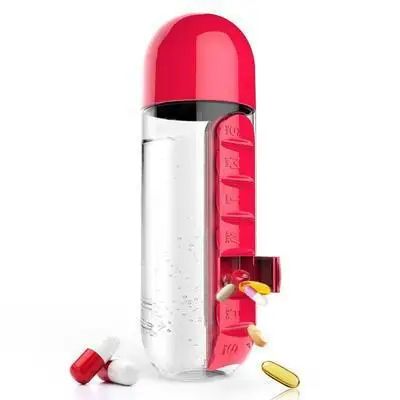 2 in 1 Portable Water Bottle with 7 Day Pill Organizer