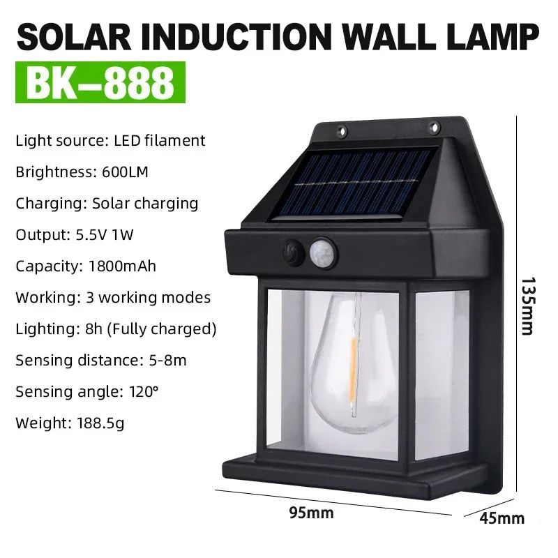 Solar Motion Sensor Wall Light Waterproof Outdoor Security Garden Lamp