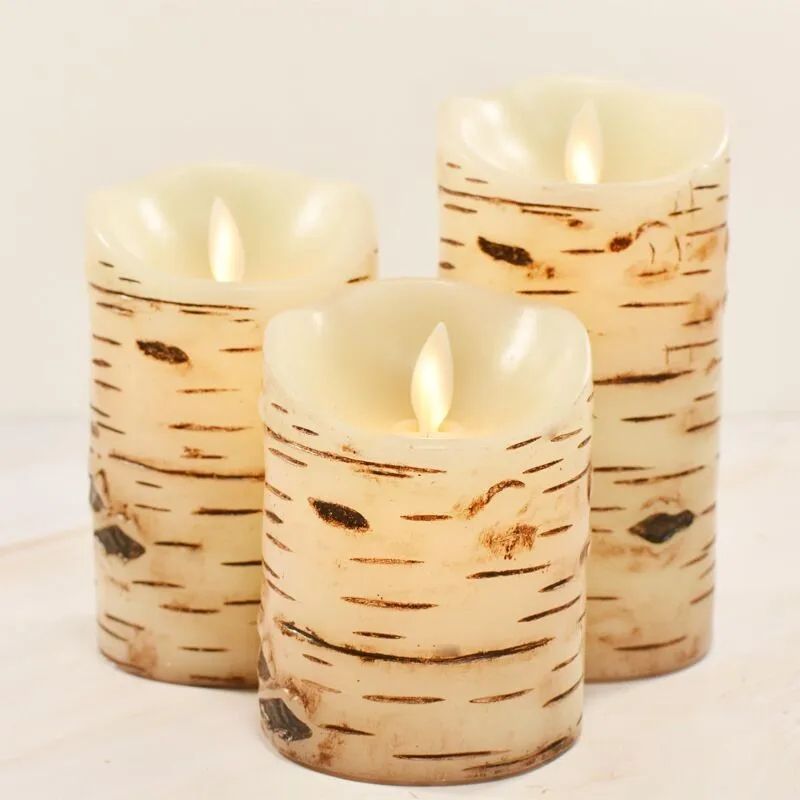 USB Rechargeable Birch Bark Flameless LED Pillar Candle with Remote