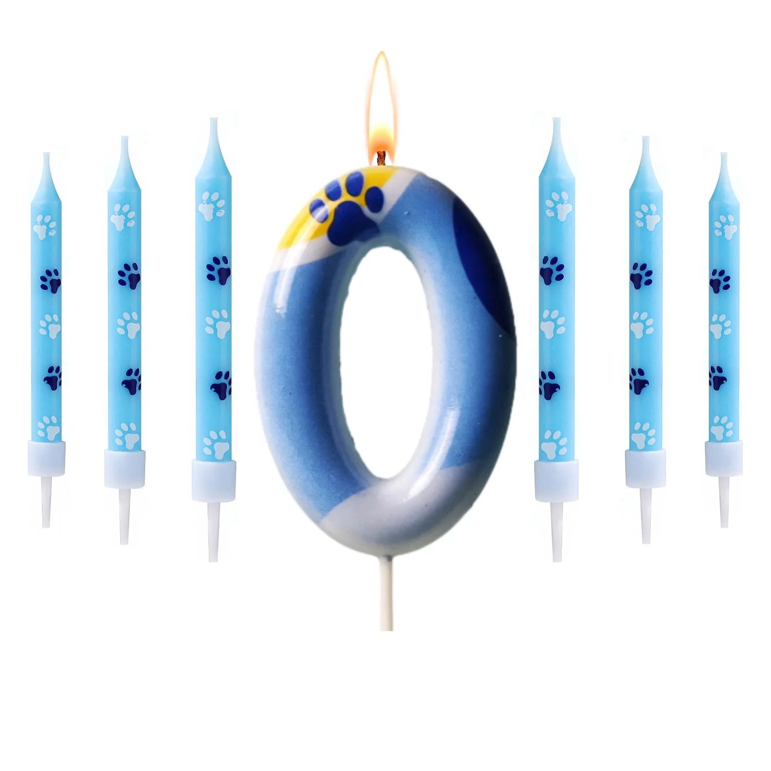 Blue Dog Paw Number Birthday Candle Cake Topper