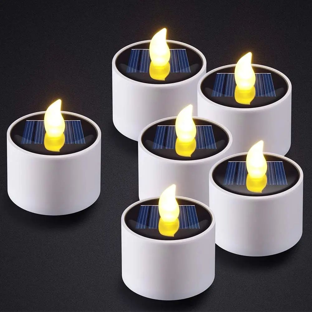 Solar Powered LED Tea Light Flickering Waterproof Decorative Candle