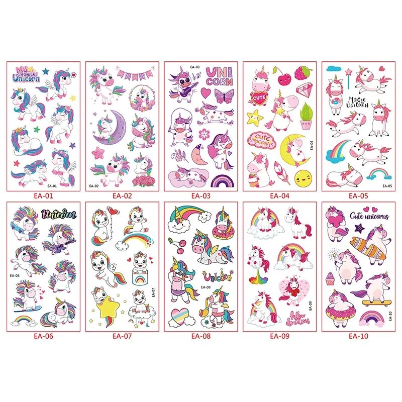 10 Sheets Unicorn Temporary Tattoo Stickers for Kids