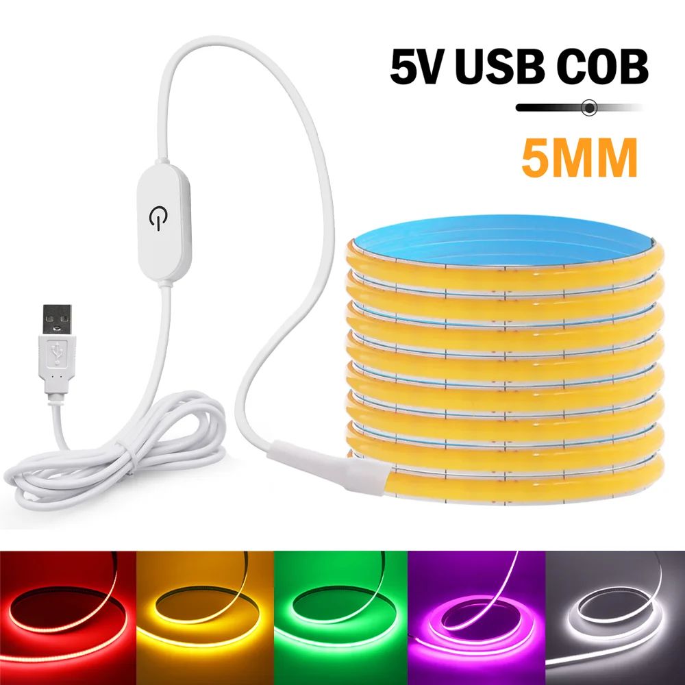 USB COB LED Light Strip with Touch Dimmer