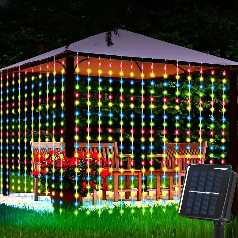 Solar LED Curtain String Lights for Outdoor Decor
