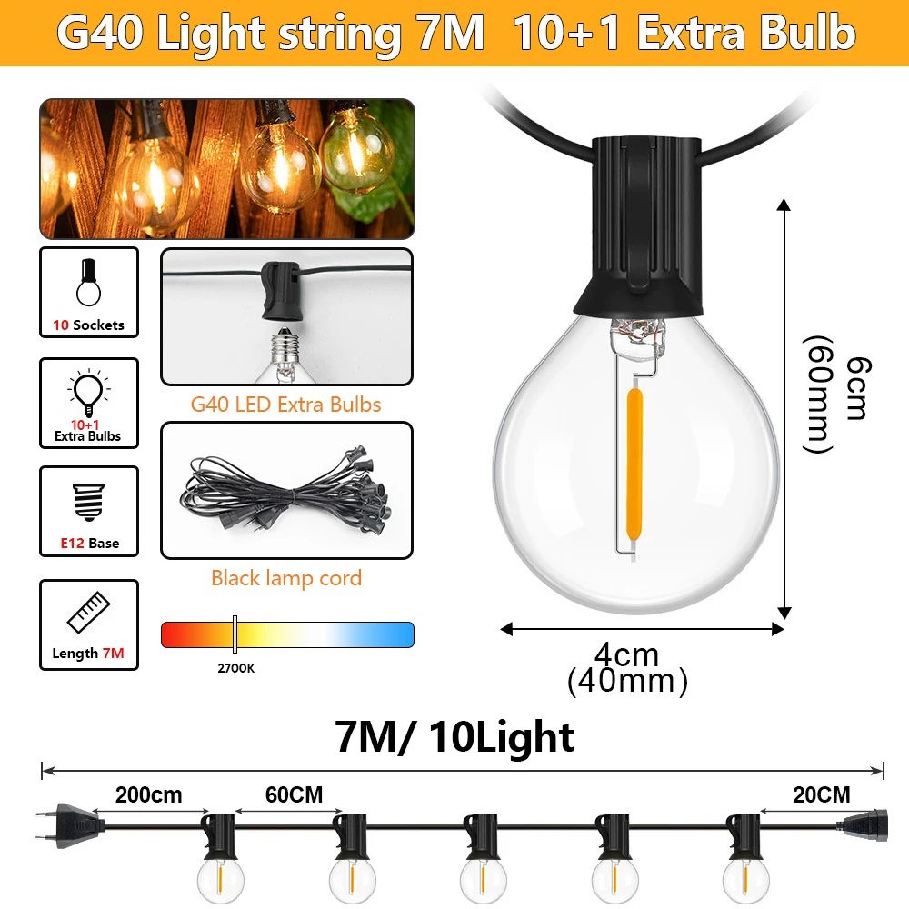 Outdoor G40 LED String Lights with Shatterproof Bulbs