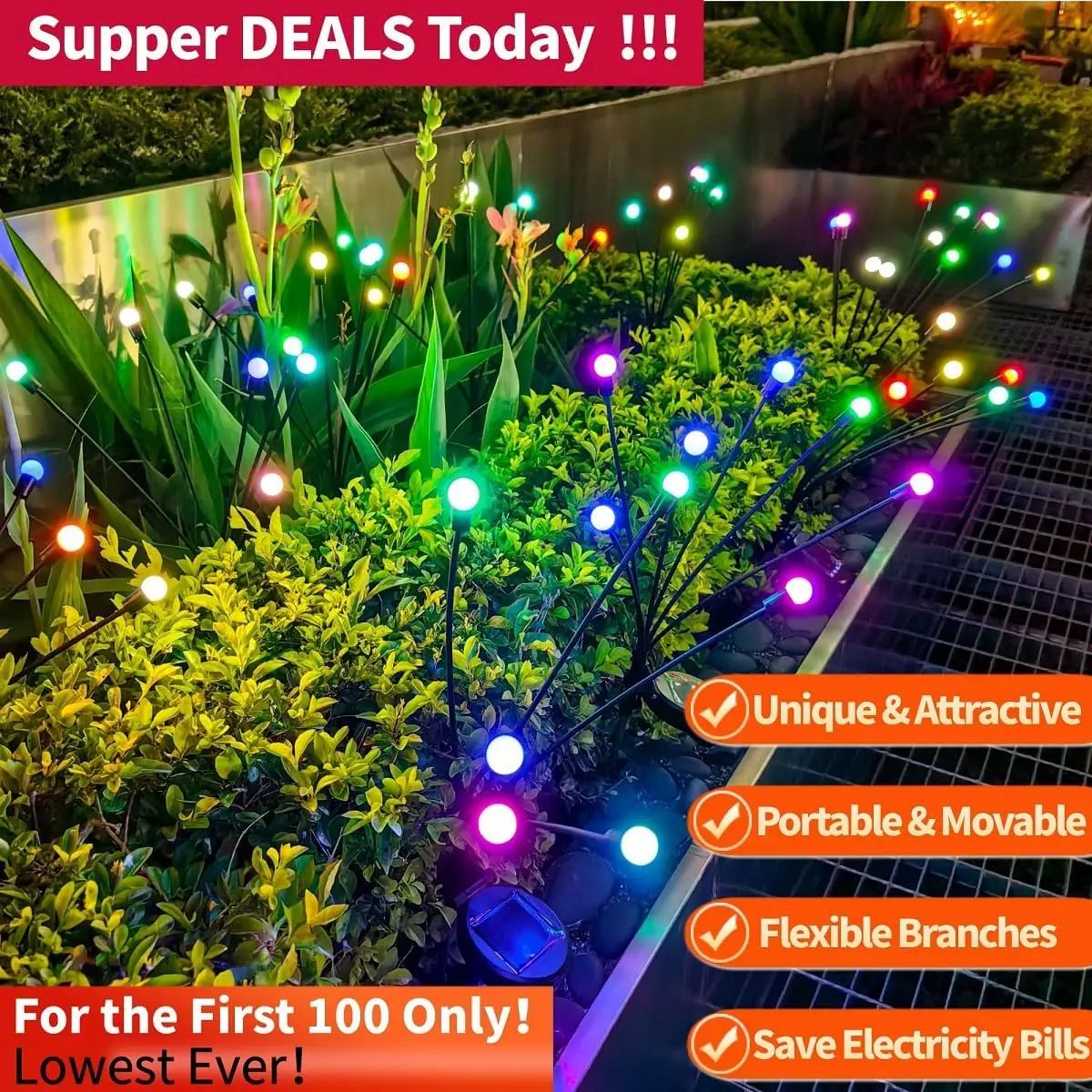 10 LED Solar Firefly Swaying Garden Lights