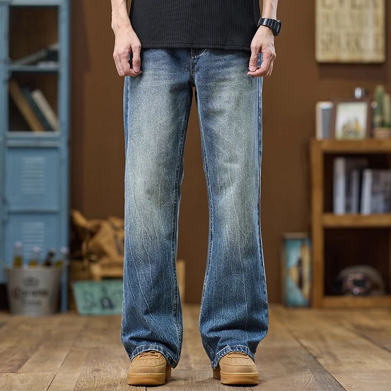 KSTUN Mens Blue Flared Jeans Full Length Bootcut Denim Pants