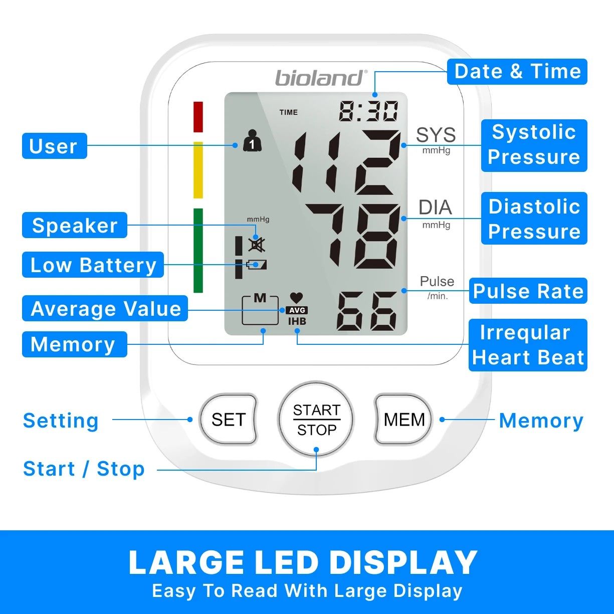 Bioland 2005 Automatic Upper-Arm Blood Pressure Monitor, Home Digital Blood Pressure Machine