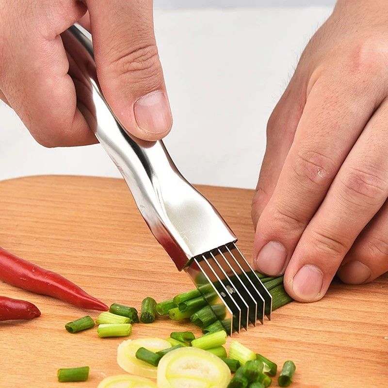 Supreme Curved-Handle Green Onion Chopper Knife - Premium Stainless Steel Herb & Veg Cutter