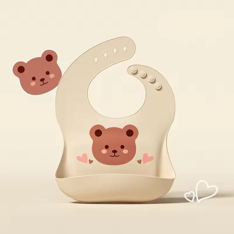 SuperSoft Silicone Baby Bib – Waterproof Cartoon Bear Adjustable Feeding Apron