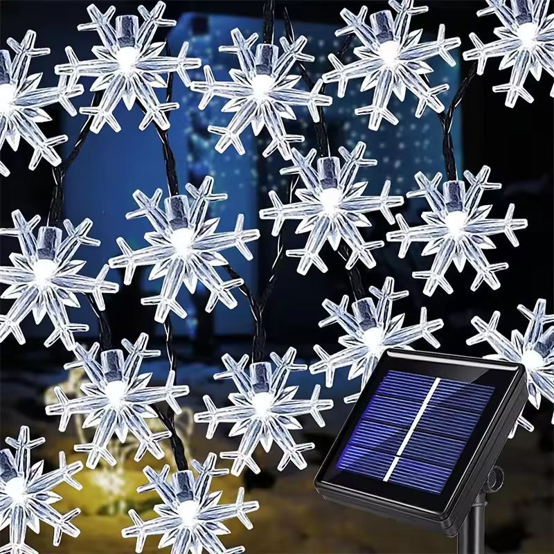 RadiantGlow Solar Snowflake String Lights (60 LED 8-Mode Outdoor Waterproof Fairy Lights)