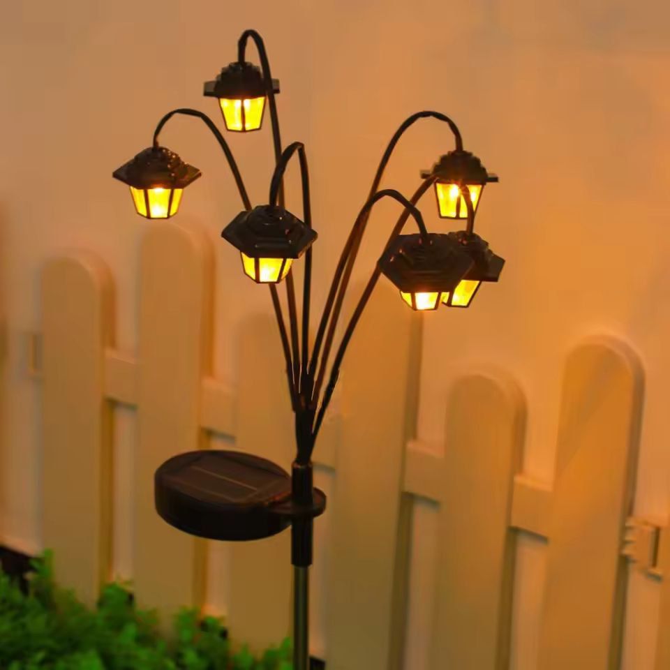 SolarHex 6-LED Outdoor Courtyard Lantern, 8-Mode Solar Garden Light