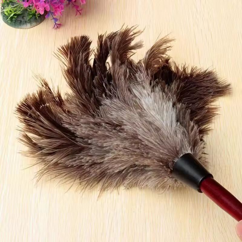 Premium Wooden-Handle Ostrich Feather Duster - Anti-Static Home Dust Brush