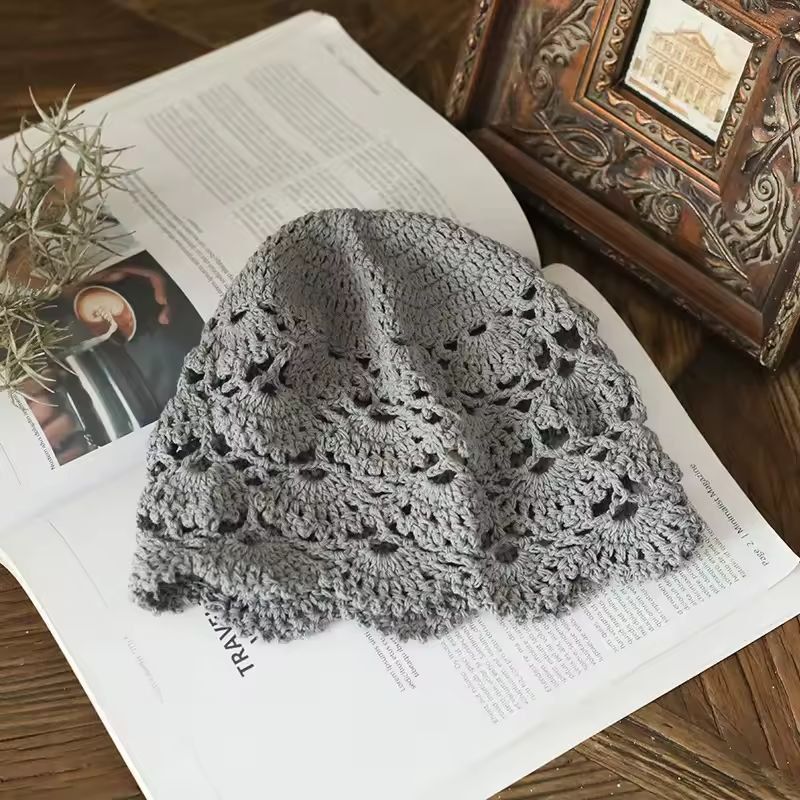 Cotton Crochet Mesh Beret - Lightweight Hollow-Out Knit Cap for Stylish Comfort
