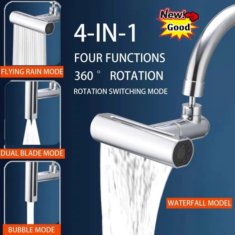 Modern 4-Mode Waterfall Kitchen Faucet – 720° Swivel Spout M | Inspire ...