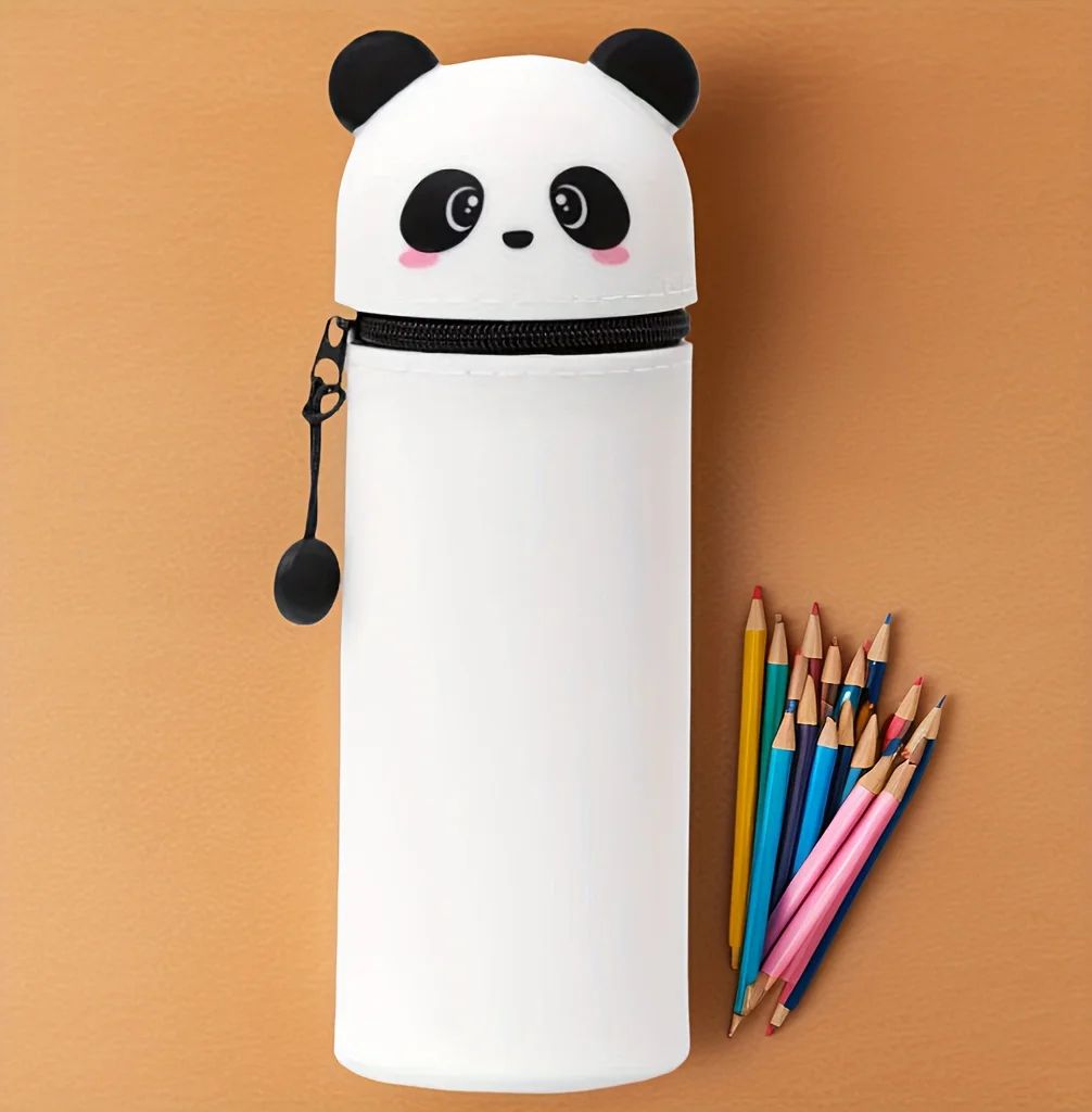 Cute Panda Silicone Pencil Case - 2-in-1 Soft Pen Holder & Zippered Pencil Pouch