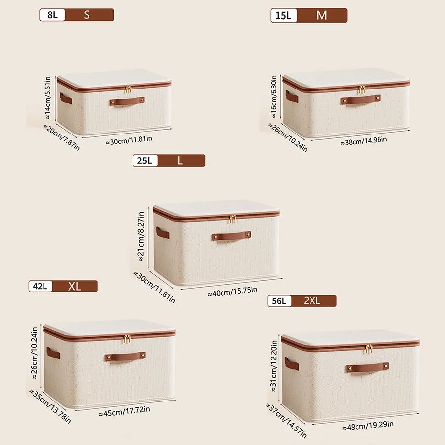 LinenEase Linen Clothes Storage Box - Foldable Fabric Closet Organizer with Zipper