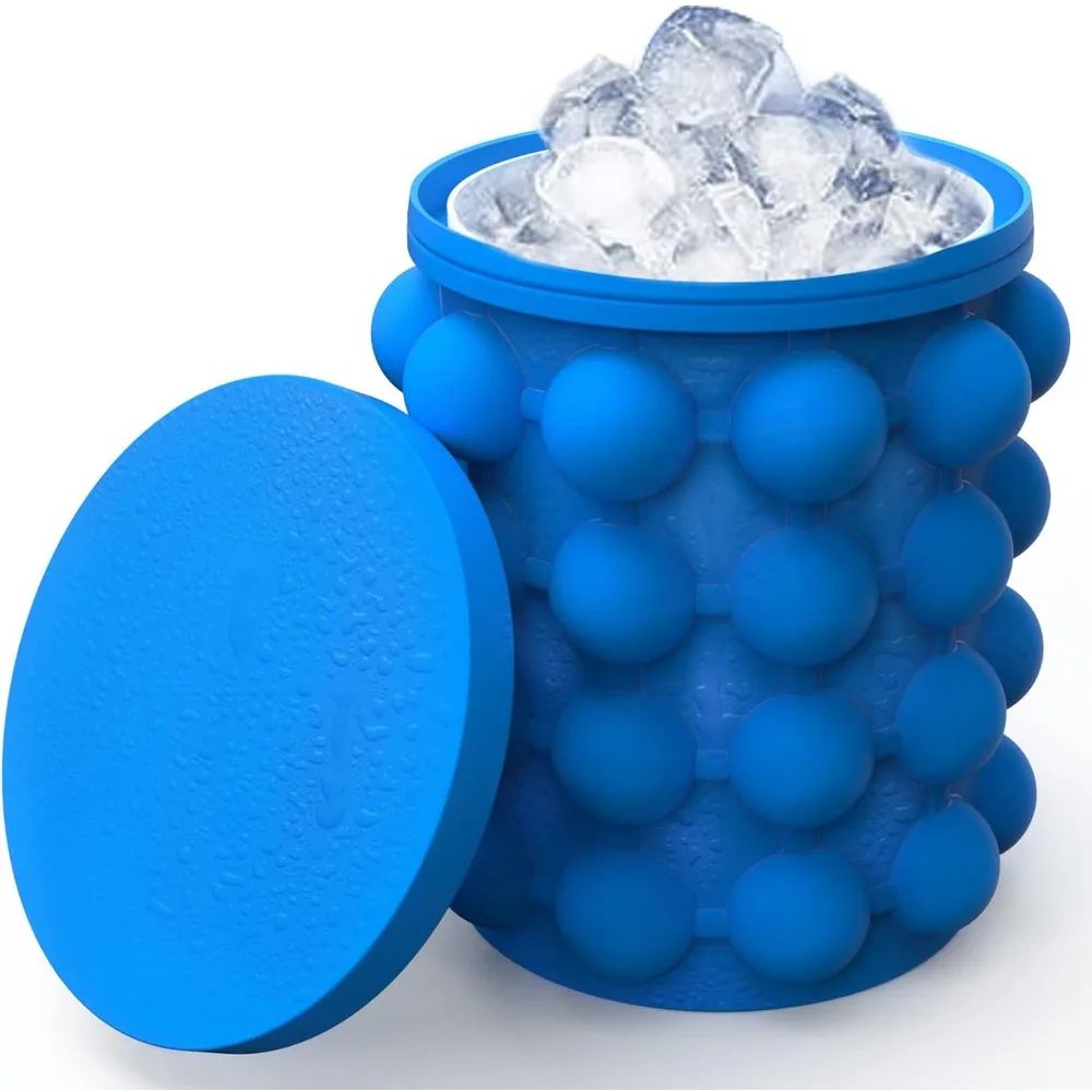 Premium Portable Silicone Ice Bucket & Large Ice Cube Mold – 2-in-1 Ice Cube Maker for Whiskey, Beer & Cocktails