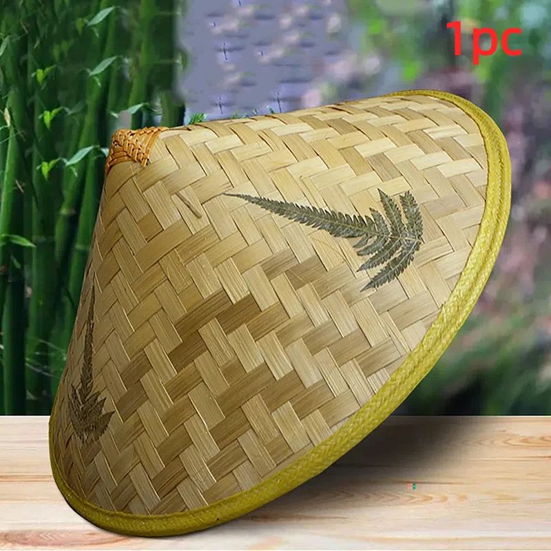 Handmade Bamboo Rattan Fisherman Hat - Retro Straw Bucket Sunshade with Asian Conical Design