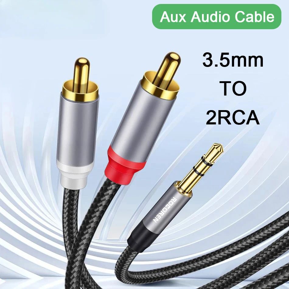 3.5mm to RCA Audio Cable Adapter for TV, Speakers & Amplifiers - Aux Jack to Dual RCA Male Splitter
