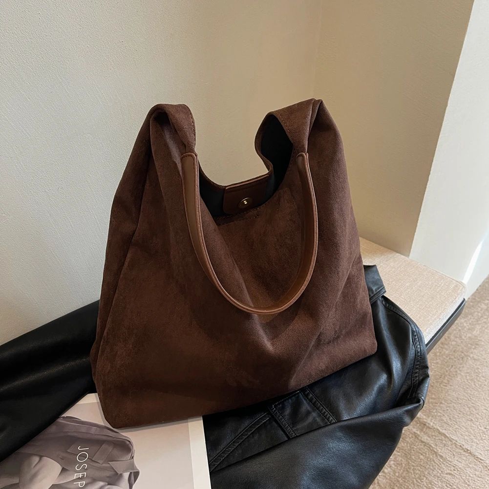Vintage Suede Hobo Shoulder Bag – Large Capacity Retro Work Tote for Women