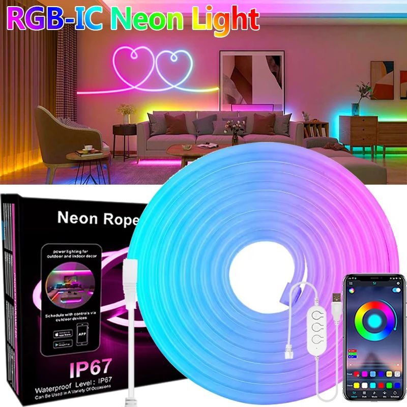 RGBIC Neon LED Strip Lights with Music Sync – Flexible Dreamcolor Neon Rope for Home Decor & Gaming