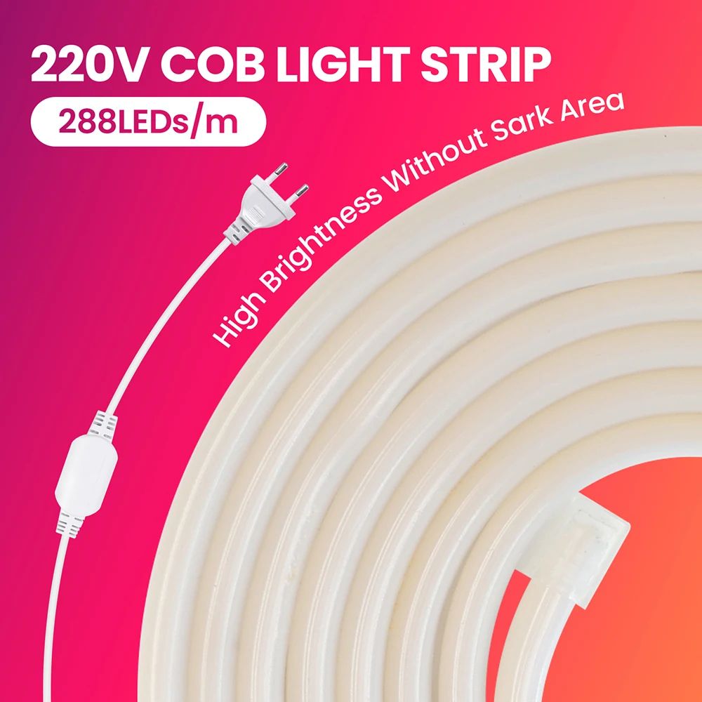 COB Neon LED Strip Light Kit with Dimmer Plug – Flexible 220V Ambient Decor Lighting
