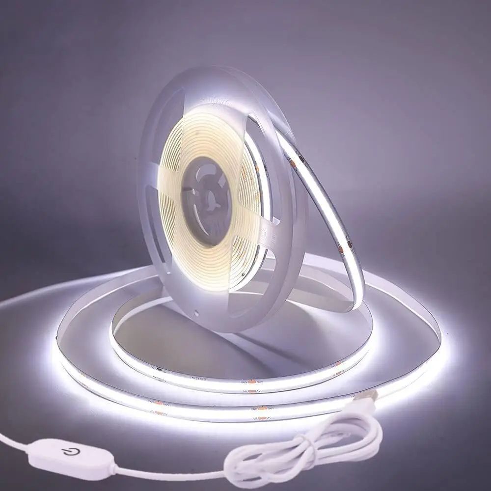 USB COB LED Strip Light with Touch Dimmer – Flexible COB LED Tape for TV, Mirror & Room Backlighting (5V USB)
