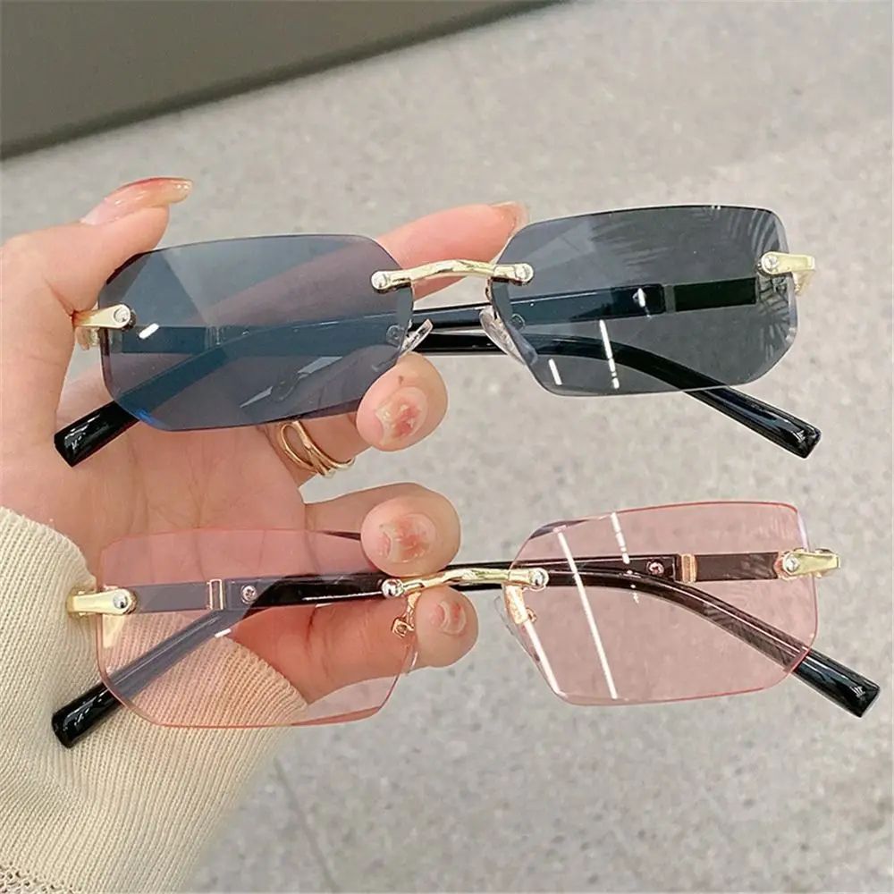 Y2K Rimless Rectangle UV400 Sunglasses – Lightweight Framele  display picture 3