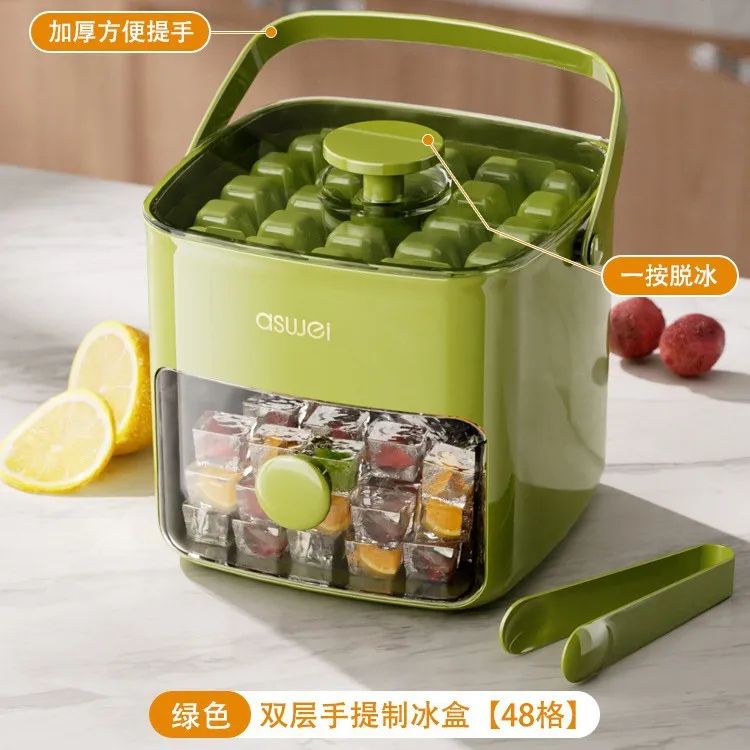48-Cube Easy-Press Ice Cube Tray with Lid – Double-Layer whiskey ice cube maker for Cocktails & Freezer Storage
