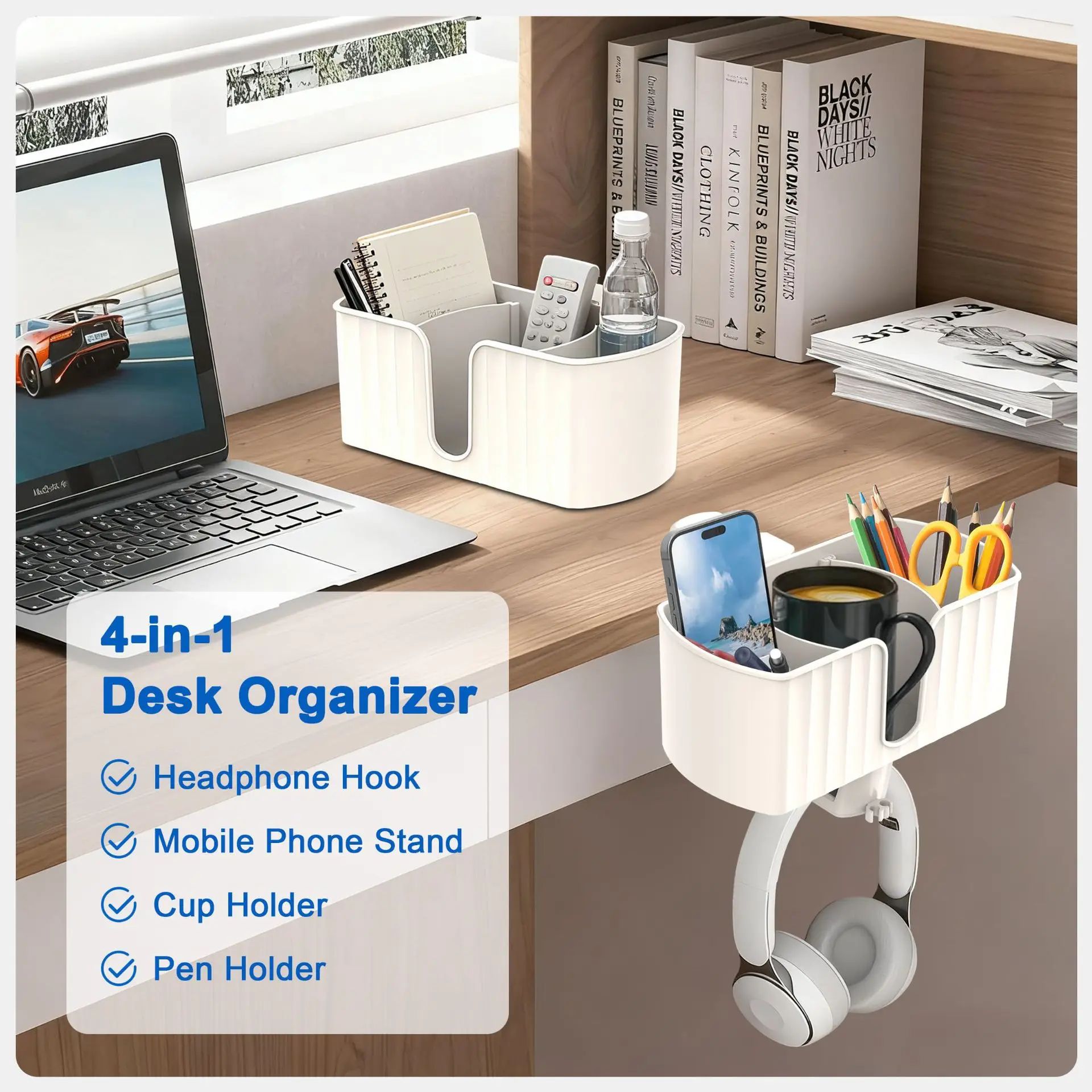 4-in-1 Clamp-On Desk Organizer with Rotating Headphone Holde | Inspire ...