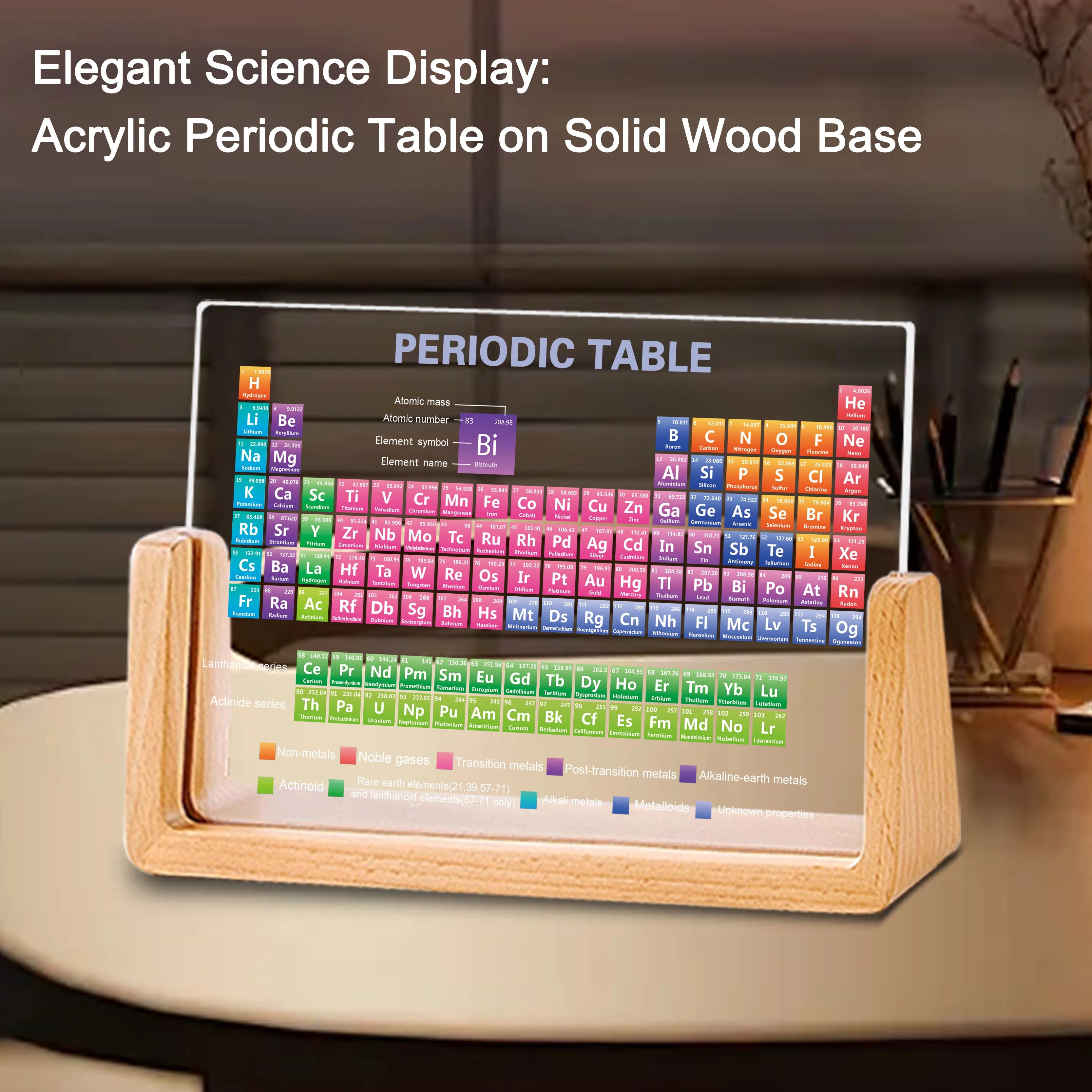Acrylic Periodic Table with Real Elements and Wooden Base | Inspire Uplift