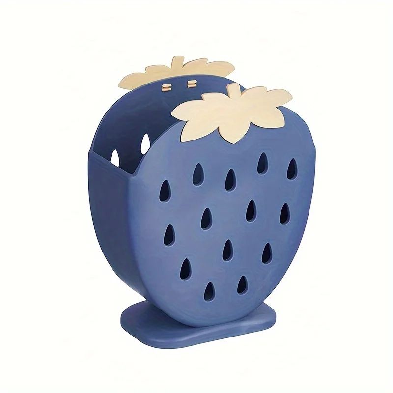 Strawberry Kitchen Utensil Holder with Drainage – Cute Countertop & Sink Caddy Organizer