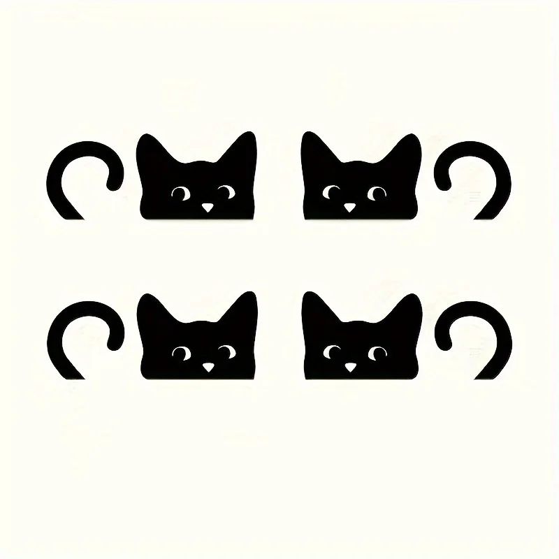 Peeking Cat Car Mirror Stickers (4-Pack) Waterproof Vinyl Funny Decals for Rearview Mirrors & Windows
