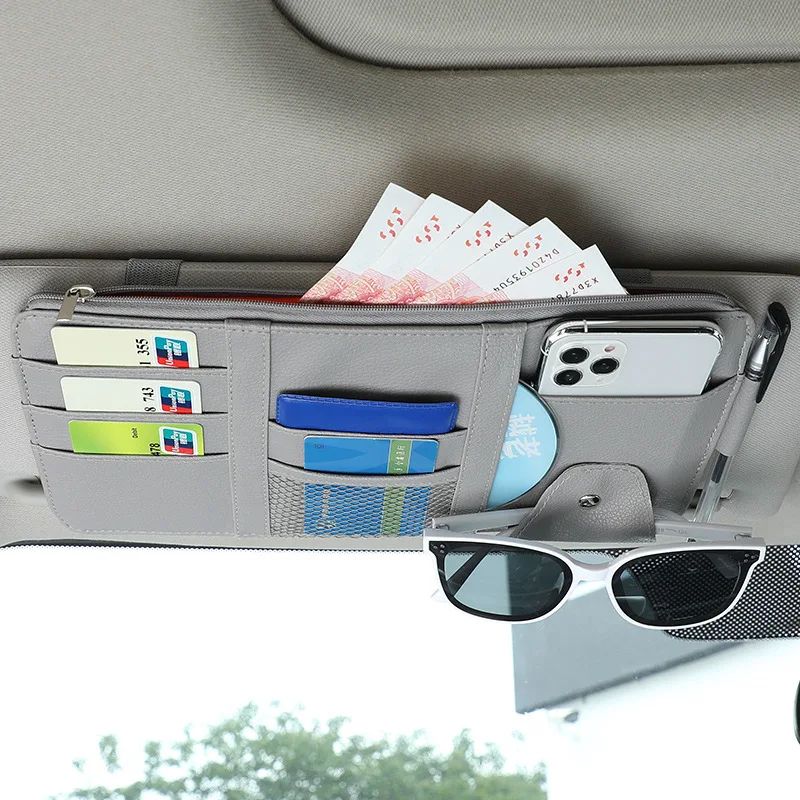 Car Sun Visor Organizer Pouch with sunglasses holder & Card Slots (License, Tickets, Receipts)