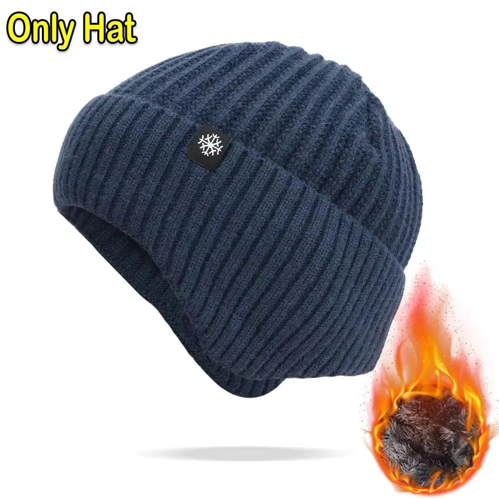 Mens winter hat with visor Faux Fur Lined Knitted Bomber Cap with Earflaps