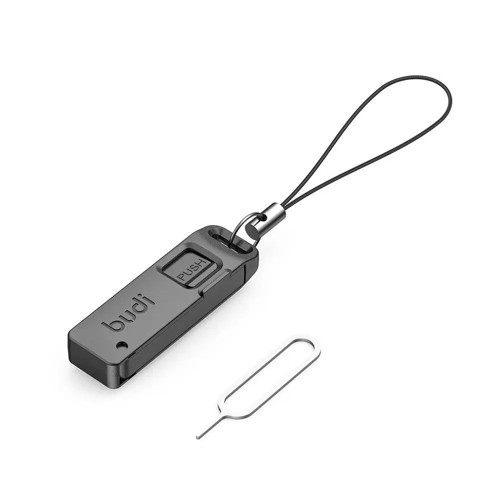 BUDI SIM Card Storage Case with Ejector Pin and Anti-Lost Lanyard, Travel SIM Kit