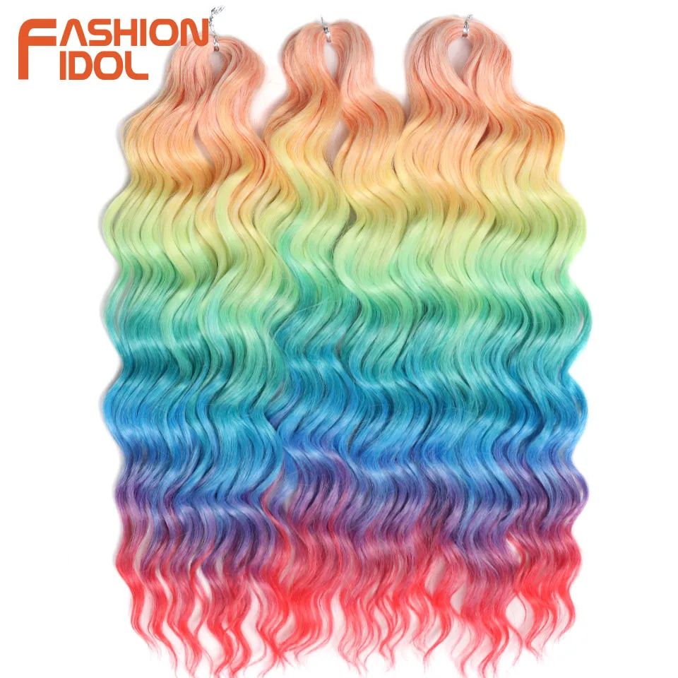 Anna 24 Inch Water Wave Braiding Hair Extensions, Ombre Blonde Crochet Curly Deep Wave Synthetic Hair