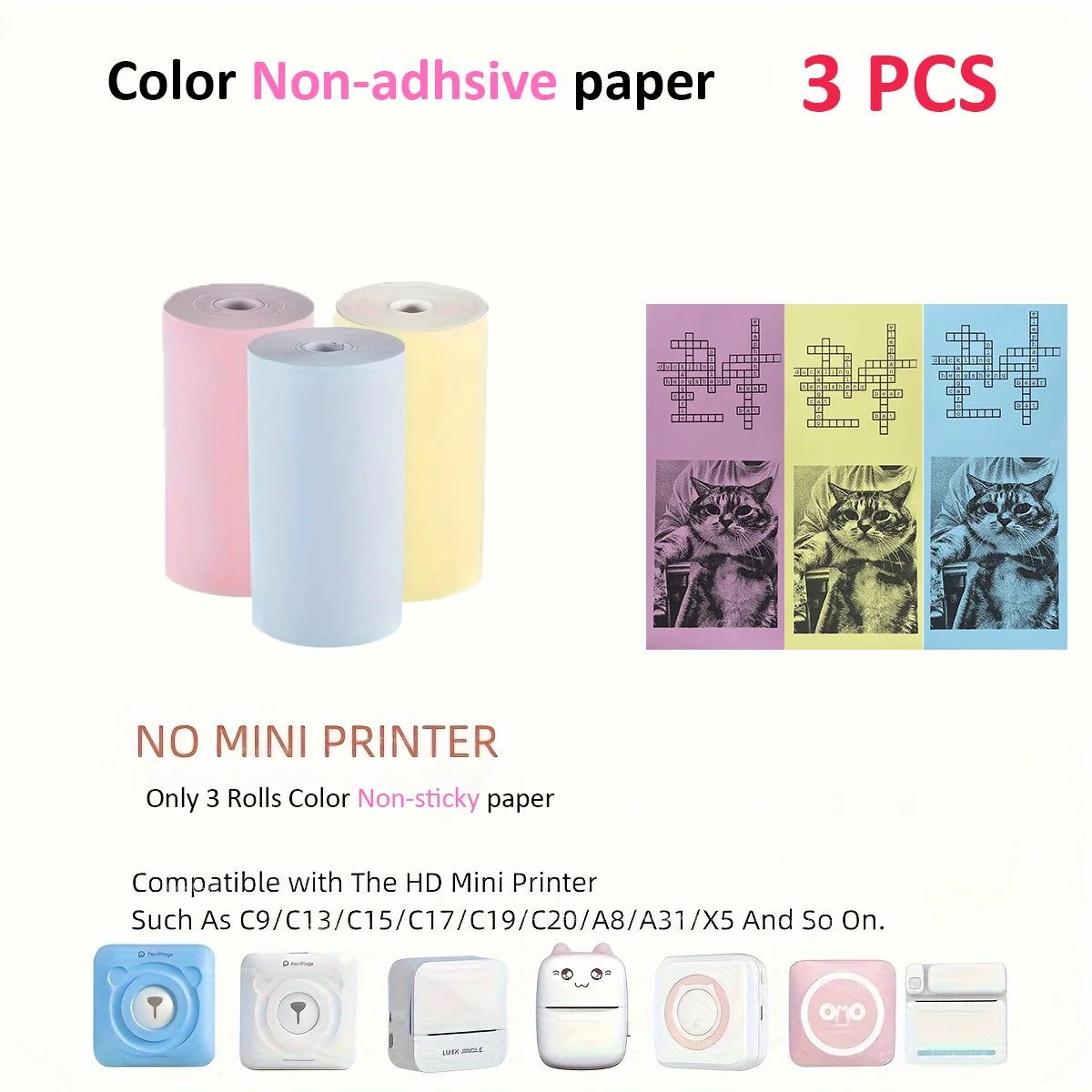 Kids Instant Camera Paper Refill Rolls, 57x25mm BPA Free Thermal Printer Paper (White, Non-Adhesive)