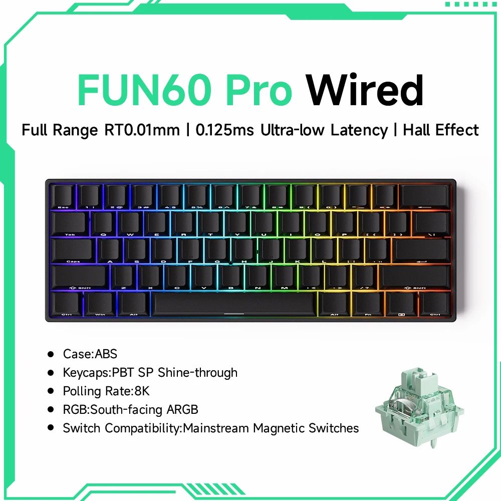 MonsGeek FUN60 Pro/Max Hall Effect Rapid Trigger 60% Wireless Gaming Keyboard (8K ARGB)